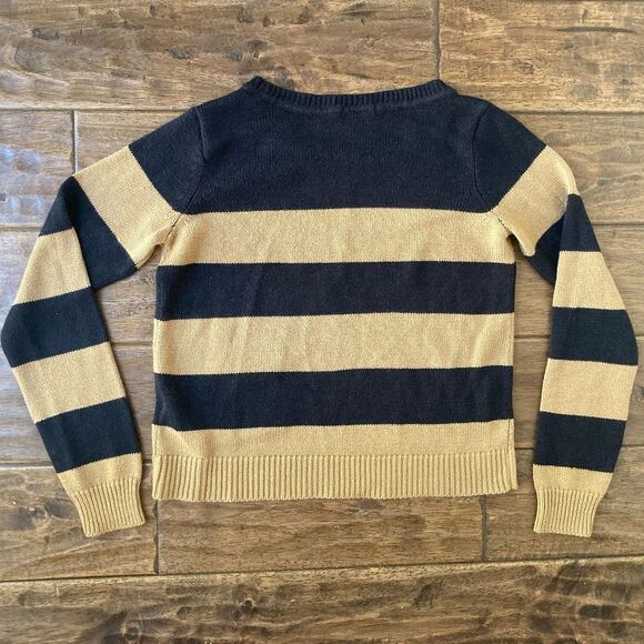 H&M Black Brown Stripe Sweater Women’s Small Cropped Classic Preppy Fall - Picture 2 of 7